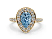 Pear-Shaped Framed Halo Engagement Ring Setting for a Fancy Blue Lab-Grown Diamond | Yellow Gold