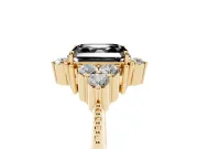 Asscher Cut Vintage Cluster Engagement Ring Setting for a Black Center | Beaded Edges | Yellow Gold