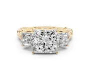 Princess Cut Three Stone Engagement Ring Setting | Braided Band | Yellow Gold