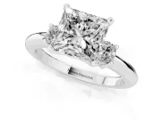 Three-Stone Princess Cut Diamond Ring Set in White gold with Prong Setting and Plain Band