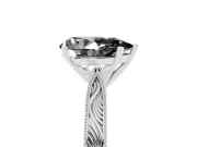 Fancy Black Pear Cut Diamond Solitaire Milgrain Engraved Band Set in Platinum with Prong Setting