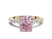 Radiant Cut Graduated Side Stone Engagement Ring Setting for a Fancy Pink Lab-Grown Diamond | Yellow Gold