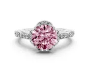 Round Floral Pavé Engagement Ring Setting for a Fancy Pink Lab-Grown Diamond | White Gold