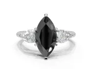 Marquise Three-Stone Engagement Ring Setting for a Black Center | Pear Side Stones | Sterling Silver