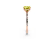 Fancy Yellow Round Cut Diamond Brilliant Solitaire Ring Set in Rose gold with Pavé Band and Prong Setting