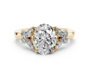 Oval Cut Diamond Solitaire Floral Ring Set in Yellow gold with Marquise Petals and Prong Setting