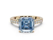 Asscher Cut Pavé Solitaire Engagement Ring Setting for a Fancy Blue Lab-Grown Diamond | Crossover Gallery | Yellow Gold