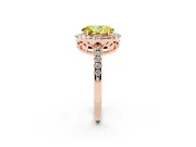 Fancy Yellow Oval Cut Diamond Pavé Band Halo Engagement Ring Set in Rose gold with Prong Setting
