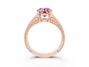 Fancy Pink Round Cut Diamond Split Shank Ring Set in Rose gold with Pavé Band and Prong Setting
