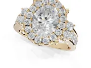 Oval Halo Side Cluster Engagement Ring Setting | Graduated Channel Band | Yellow Gold