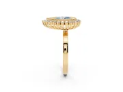 Fancy Blue Pear Cut Diamond Halo Ring Set in Yellow gold with Milgrain Edge and Round Prong Setting