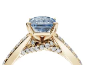 Radiant Cut Pavé Solitaire Engagement Ring Setting for a Fancy Blue Lab-Grown Diamond | Crossover Gallery | Yellow Gold