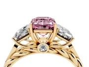 Emerald Cut Three Stone Engagement Ring Setting for a Fancy Pink Lab-Grown Diamond | Braided Band | Yellow Gold