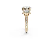 Oval Three Stone Engagement Ring Setting | Tapered Pave Band | Yellow Gold