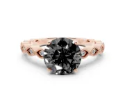 Round Milgrain Solitaire Engagement Ring Setting for a Black Center | Scalloped Band | Rose Gold