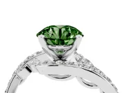 Fancy Green Round Cut Diamond Solitaire Ring Set in Silver with Pavé Twist Band and Secure Prong Setting