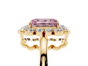 Emerald Cut Scalloped Cluster Halo Engagement Ring Setting for a Fancy Pink Lab-Grown Diamond | Plain Band | Yellow Gold