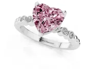 Fancy Pink Heart Cut Diamond Solitaire Engagement Ring Set in Silver with Bezel Accents on Beaded Band