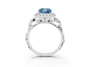 Fancy Blue Princess Cut Diamond Halo Ring Set in Silver with Scrollwork Band and Prong Setting