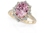 Oval Scalloped Halo Engagement Ring Setting for a Fancy Pink Lab-Grown Diamond | Single Row Pave | Yellow Gold