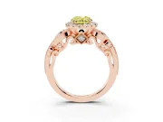 Fancy Yellow Oval Cut Diamond Halo Ring Set in Rose gold with Milgrain Pavé Band and Prong Setting