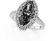 Marquise Halo Engagement Ring Setting for a Black Center | Pavé Shoulders | Platinum