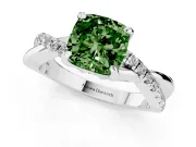 Fancy Green Cushion Cut Diamond Twist Band Solitaire Set in Silver with Pavé Accents and Prong Setting