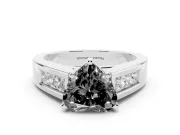 Heart-Shaped Channel-Set Engagement Ring Setting for a Black Center | Wide Band | Sterling Silver