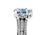 Fancy Blue Pear Cut Diamond Pavé Split Shank Solitaire Ring Set in Silver with Prong Setting