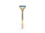 Emerald Cut Three Stone Engagement Ring Setting for a Fancy Blue Lab-Grown Diamond | Pave Shoulders | Yellow Gold