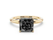 Princess Cut Hidden Halo Engagement Ring Setting for a Black Center | Thin Plain Band | Yellow Gold