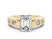 Emerald Cut Tension Style Engagement Ring Setting | Flush Set Accents | Yellow Gold
