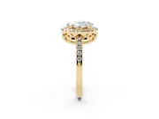 Oval Halo Engagement Ring Setting | Shared Prong Pavé Band | Yellow Gold