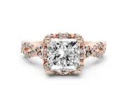 Princess Cut Milgrain Halo Engagement Ring Setting | Graduated Shoulders | Rose Gold