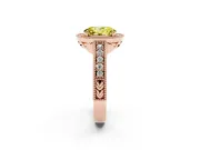 Fancy Yellow Oval Cut Diamond Halo Ring Set in Rose gold with Round Accent Halo, Pavé Band and Prong Setting