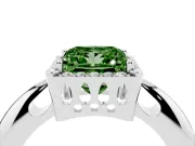 Fancy Green Princess Cut Diamond Halo Engagement Ring Set in Platinum with Plain Split Shank and Prong Setting