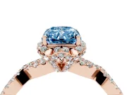 Radiant Cut Milgrain Halo Engagement Ring Setting for a Fancy Blue Lab-Grown Diamond | Graduated Shoulders | Rose Gold