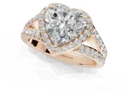Heart-Shaped Halo Pavé Engagement Ring Setting | Narrow Split Shank | Rose Gold
