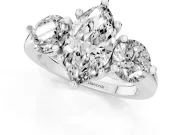 Marquise Cut Diamond Three-Stone Ring Set in Platinum with Prong Setting and Classic Band