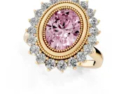 Oval Bezel Halo Engagement Ring Setting for a Fancy Pink Lab-Grown Diamond | Yellow Gold
