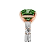 Fancy Green Cushion Cut Diamond Solitaire Set in Rose gold with Side Baguettes and Channel Set Band