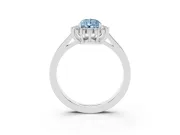 Fancy Blue Pear Cut Diamond Halo Ring Set in White gold with Round Halo and Smooth Solitaire Band