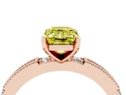 Fancy Yellow Emerald Cut Diamond Solitaire Ring Set in Rose gold with Slim Pavé Band and Prong Setting