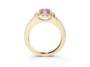Cushion Cut Pave Halo Engagement Ring Setting for a Fancy Pink Lab-Grown Diamond | Pave Band | Yellow Gold