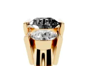 Fancy Black Round Cut Diamond Three-Stone Channel Set Ring Set in Yellow gold with Smooth Polished Band