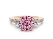 Round Three Stone Engagement Ring Setting for a Fancy Pink Lab-Grown Diamond | Pavé Band | Rose Gold