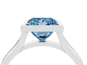 Fancy Blue Bezel Set Princess Cut Diamond Solitaire Ring Set in Platinum with Tapered Band