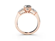Oval Three-Stone Engagement Ring Setting for a Black Center | Pear Side Stones | Rose Gold