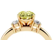 Oval Three Stone Engagement Ring Setting for a Fancy Yellow Lab-Grown Diamond | Round Side Stones | Yellow Gold