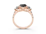 Round Three Stone Engagement Ring Setting for a Black Center | Accented Shoulders | Rose Gold